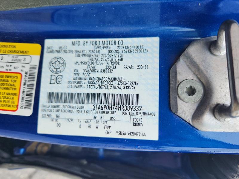 Продажа на аукционе авто 2017 Ford Fusion, vin: 3FA6P0H74HR389332, номер лота: 54109966