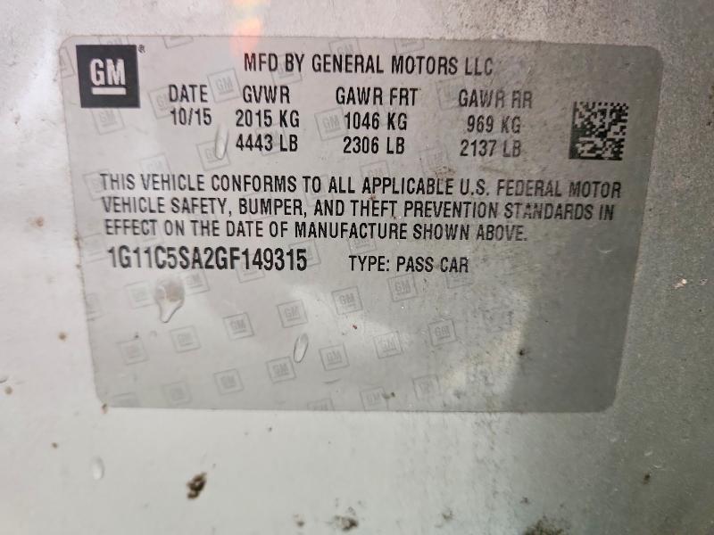 Aukcja sprzedaży 2016 Chevrolet Malibu Limited, vin: 1G11C5SA2GF149315, numer aukcji: 52060786