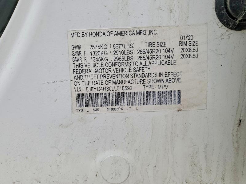 Aukcja sprzedaży 2020 Acura Mdx, vin: 5J8YD4H80LL018592, numer aukcji: 50052106