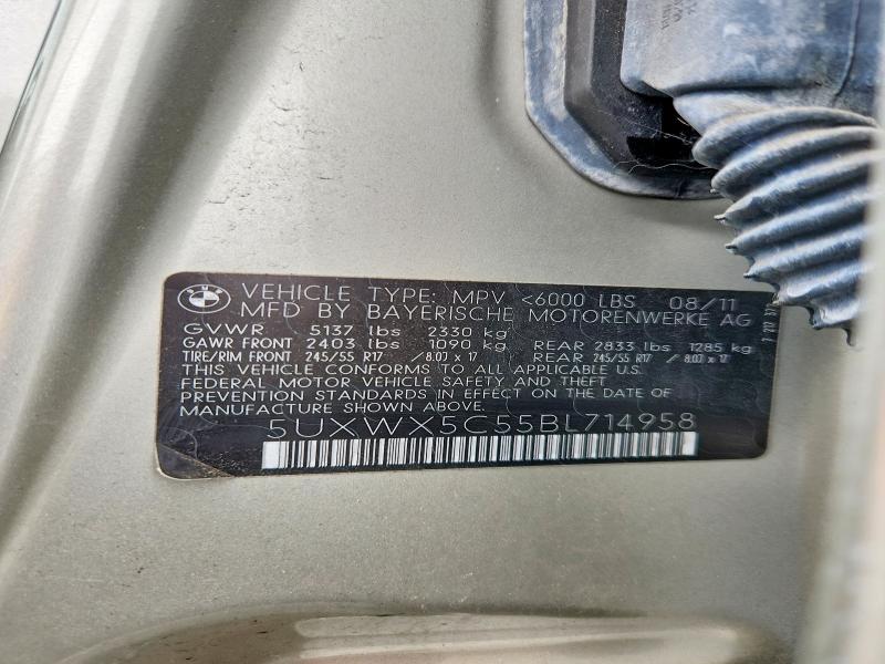 2011 Bmw X3 მანქანა იყიდება აუქციონზე, vin: 5UXWX5C55BL714958, აუქციონის ნომერი: 53887626