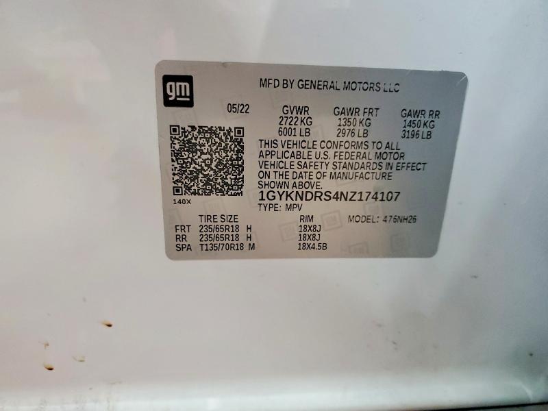 52903306 :رقم المزاد ، 1GYKNDRS4NZ174107 vin ، 2022 Cadillac Xt5 مزاد بيع