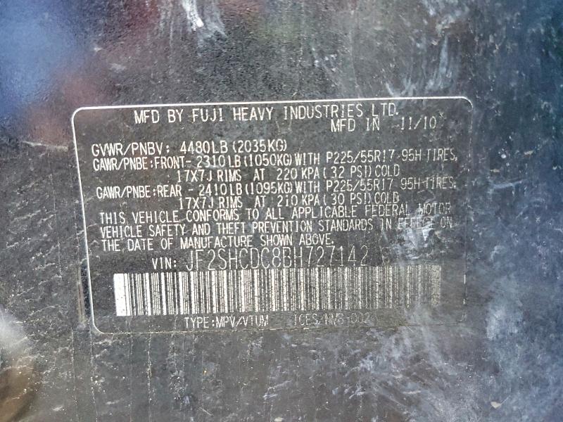 2011 Subaru Forester მანქანა იყიდება აუქციონზე, vin: JF2SHCDC8BH727142, აუქციონის ნომერი: 50604306