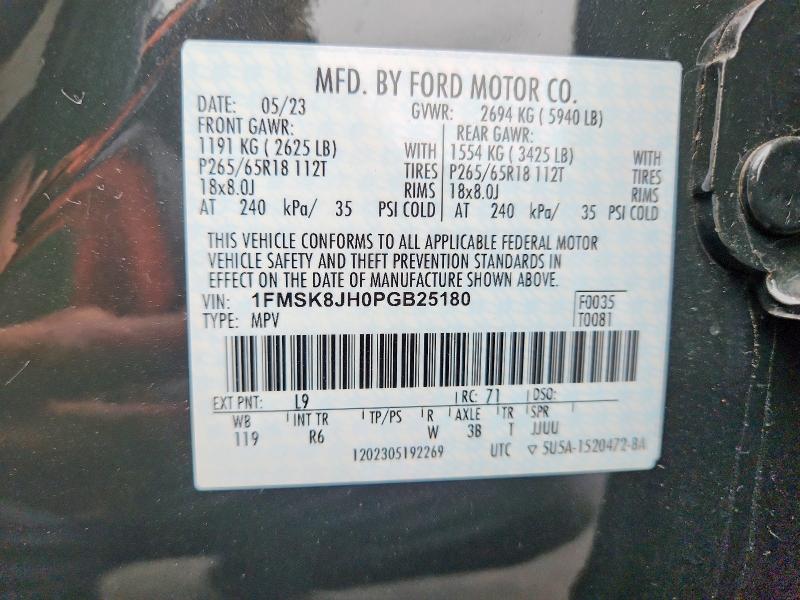53776186 :رقم المزاد ، 1FMSK8JH0PGB25180 vin ، 2023 Ford Explorer مزاد بيع