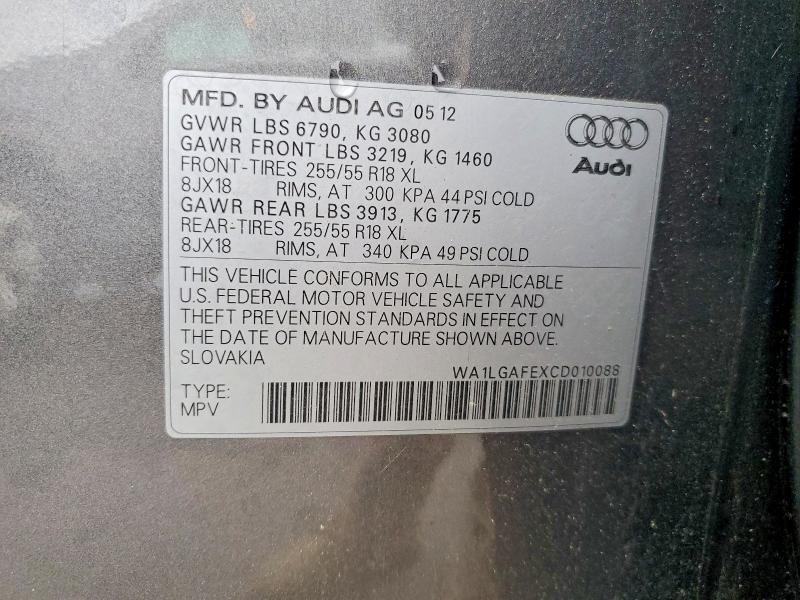 2012 Audi Q7 მანქანა იყიდება აუქციონზე, vin: WA1LGAFEXCD010088, აუქციონის ნომერი: 53722546