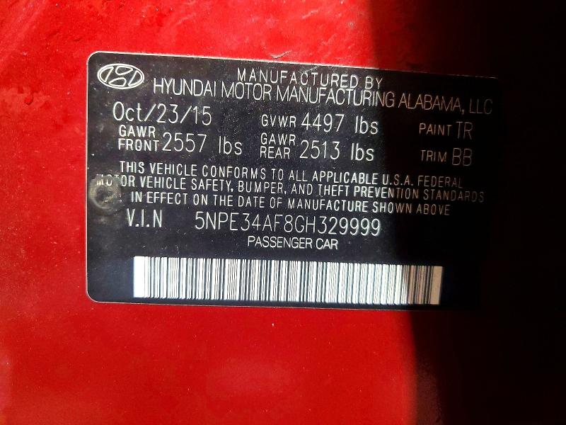 53099056 :رقم المزاد ، 5NPE34AF8GH329999 vin ، 2016 Hyundai Sonata مزاد بيع