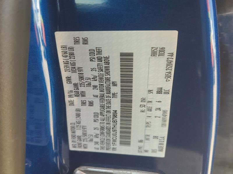 53620726 :رقم المزاد ، 1FMCU0J97HUB79894 vin ، 2017 Ford Escape مزاد بيع
