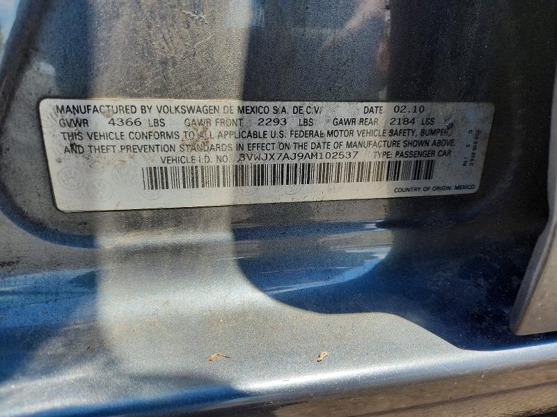 53388456 :رقم المزاد ، 3VWJX7AJ9AM102537 vin ، 2010 Volkswagen Jetta مزاد بيع