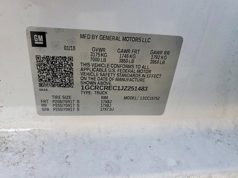 Aukcja sprzedaży 2018 Chevrolet Silverado, vin: 1GCRCREC1JZ251483, numer aukcji: 52757736