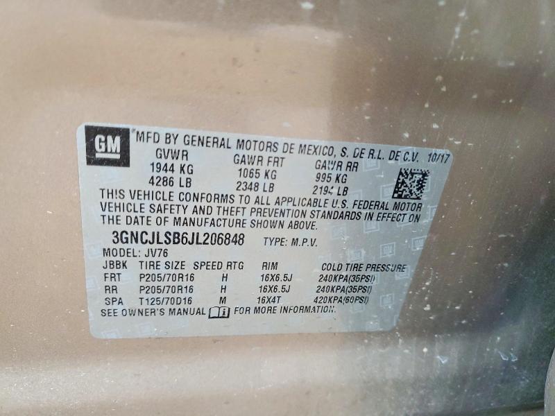 52297826 :رقم المزاد ، 3GNCJLSB6JL206848 vin ، 2018 Chevrolet Trax مزاد بيع