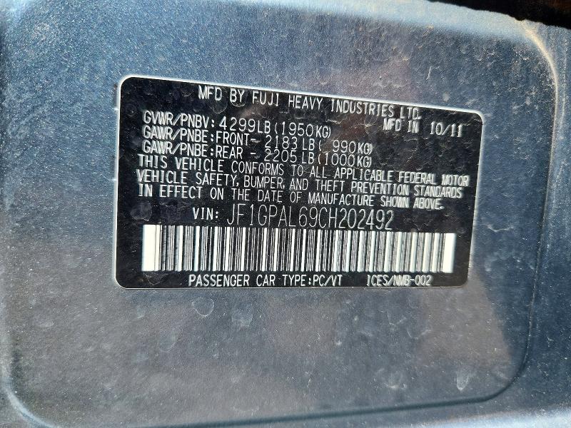 Продаж на аукціоні авто 2012 Subaru Impreza, vin: JF1GPAL69CH202492, номер лоту: 54802706