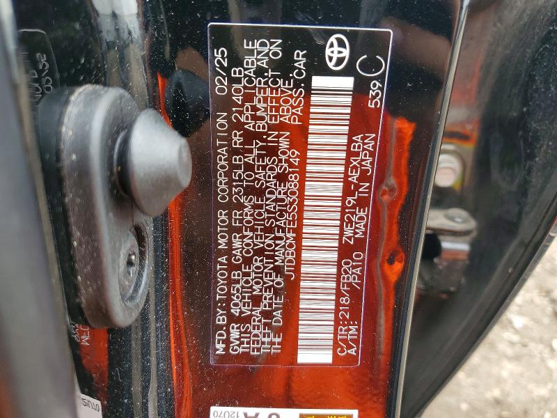 52418636 :رقم المزاد ، JTDBCMFE5S3088149 vin ، 2025 Toyota Corolla Hybrid مزاد بيع