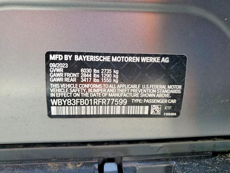 Продажа на аукционе авто 2024 Bmw I4, vin: WBY83FB01RFR77599, номер лота: 52086396
