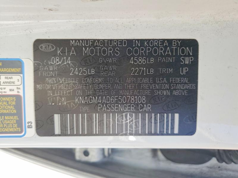 Aukcja sprzedaży 2015 Kia Optima, vin: KNAGM4AD6F5078108, numer aukcji: 54296486