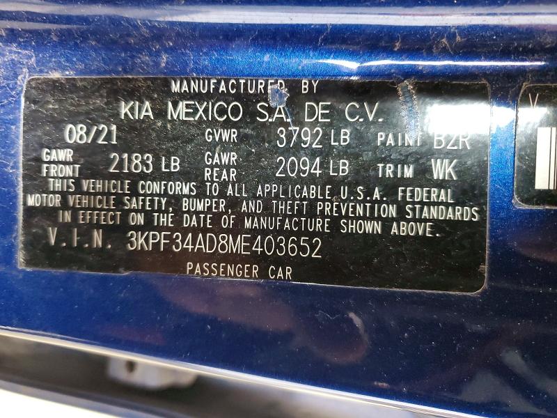 2021 Kia Forte მანქანა იყიდება აუქციონზე, vin: 3KPF34AD8ME403652, აუქციონის ნომერი: 52728286