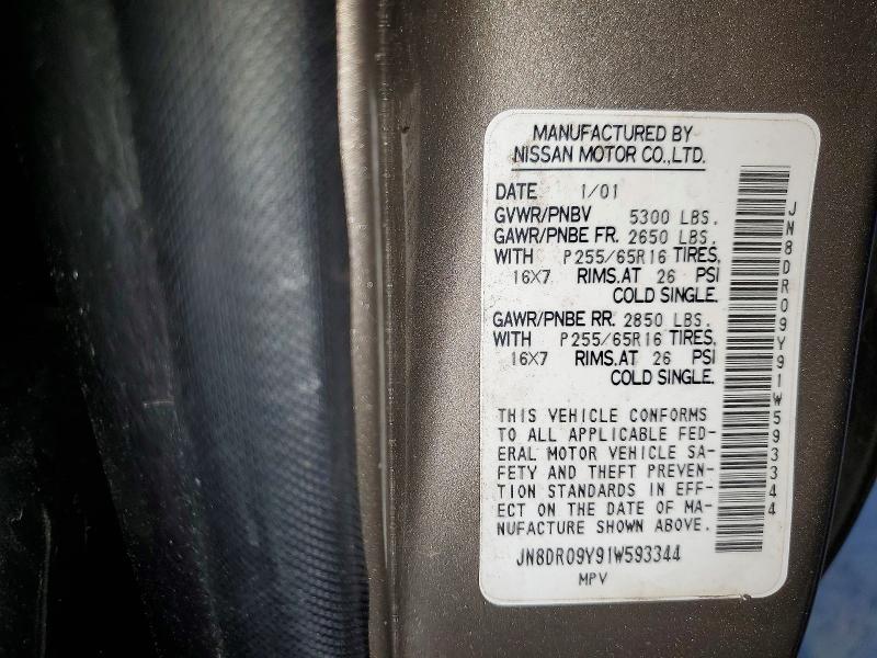 54726166 :رقم المزاد ، JN8DR09Y91W593344 vin ، 2001 Nissan Pathfinder مزاد بيع