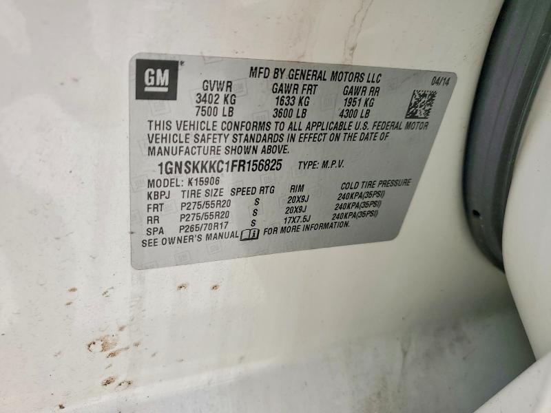 2015 Chevrolet Suburban მანქანა იყიდება აუქციონზე, vin: 1GNSKKKC1FR156825, აუქციონის ნომერი: 55039586