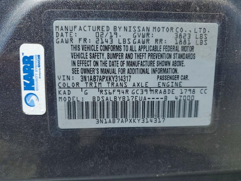 Продаж на аукціоні авто 2019 Nissan Sentra, vin: 3N1AB7APXKY314317, номер лоту: 52825666