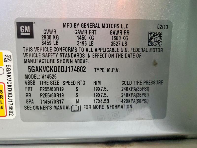 54537506 :رقم المزاد ، 5GAKVCKD0DJ174602 vin ، 2013 Buick Enclave مزاد بيع