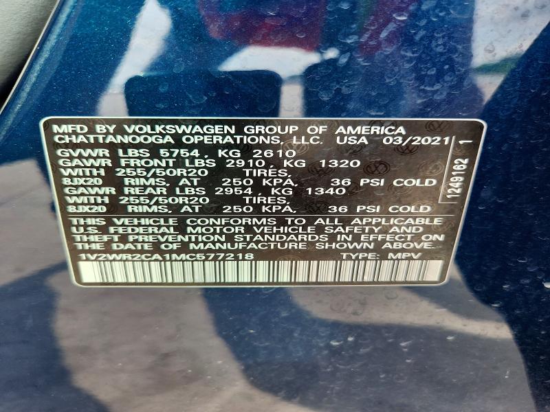 Продаж на аукціоні авто 2021 Volkswagen Atlas, vin: 1V2WR2CA1MC577218, номер лоту: 54511696