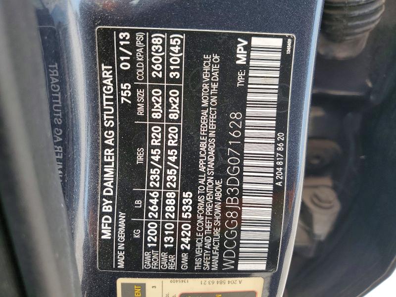 2013 Mercedes-benz Glk მანქანა იყიდება აუქციონზე, vin: WDCGG8JB3DG071628, აუქციონის ნომერი: 54010076