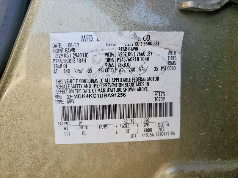 52563346 :رقم المزاد ، 2FMDK4KC1DBA91256 vin ، 2013 Ford Edge مزاد بيع