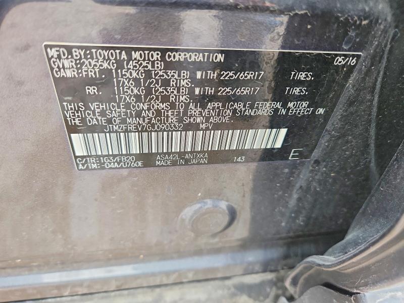 Aukcja sprzedaży 2016 Toyota Rav4, vin: JTMZFREV7GJ090332, numer aukcji: 52489766