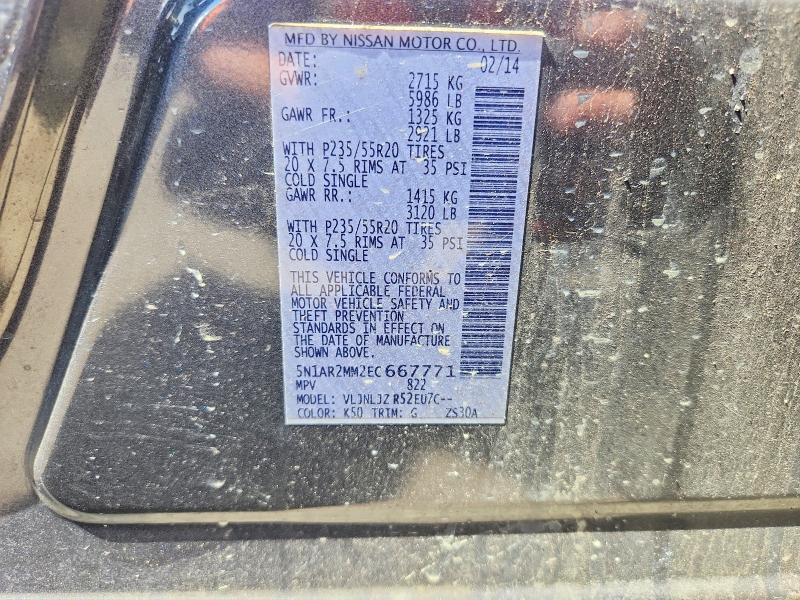 Aukcja sprzedaży 2014 Nissan Pathfinder, vin: 5N1AR2MM2EC667771, numer aukcji: 52828836