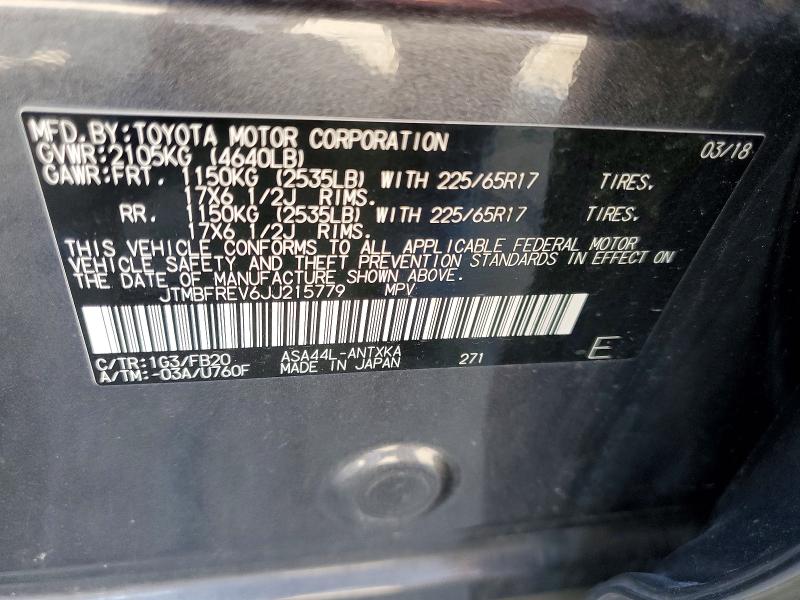 Aukcja sprzedaży 2018 Toyota Rav4, vin: JTMBFREV6JJ215779, numer aukcji: 52900816
