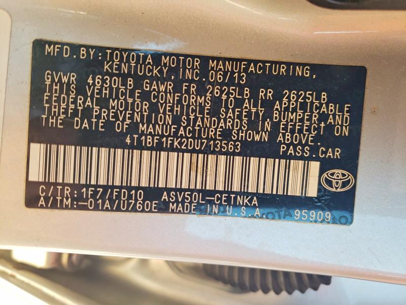 2013 Toyota Camry მანქანა იყიდება აუქციონზე, vin: 4T1BF1FK2DU713563, აუქციონის ნომერი: 53933086