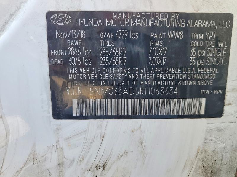 Aukcja sprzedaży 2019 Hyundai Santa Fe, vin: 5NMS33AD5KH063634, numer aukcji: 53365206