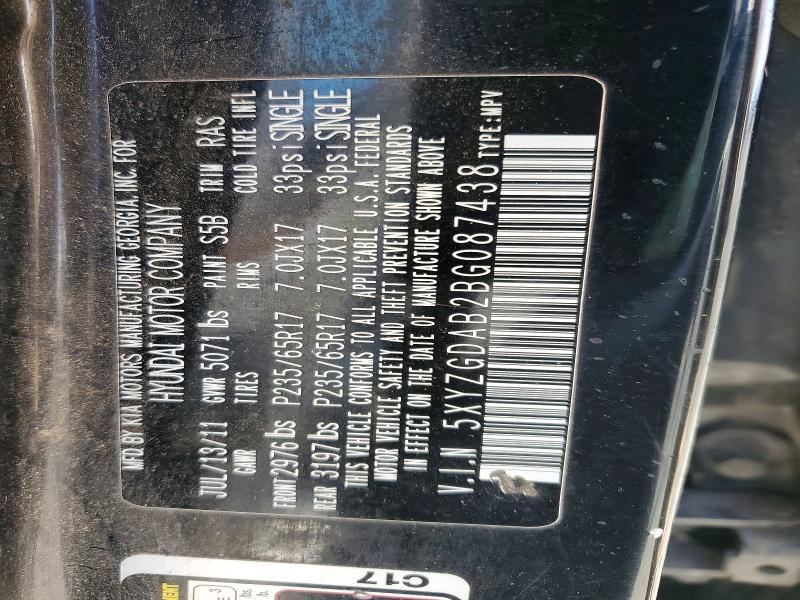 Aukcja sprzedaży 2011 Hyundai Santa Fe, vin: 5XYZGDAB2BG087438, numer aukcji: 52433206