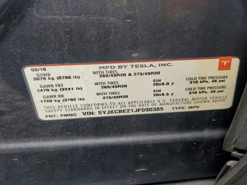 53252066 :رقم المزاد ، 5YJXCBE21JF090385 vin ، 2018 Tesla Model X مزاد بيع