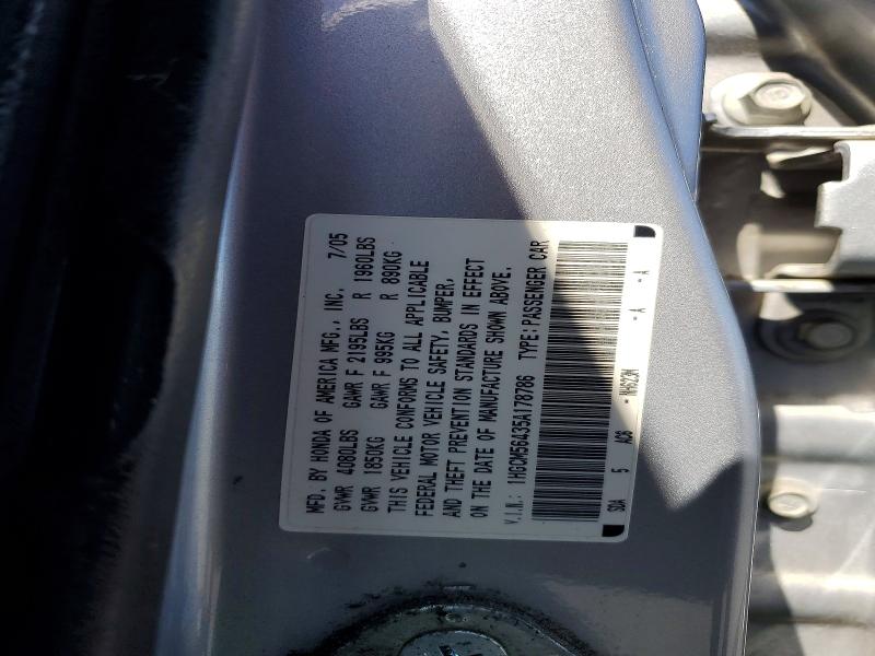 Aukcja sprzedaży 2005 Honda Accord, vin: 1HGCM56435A178786, numer aukcji: 54112606
