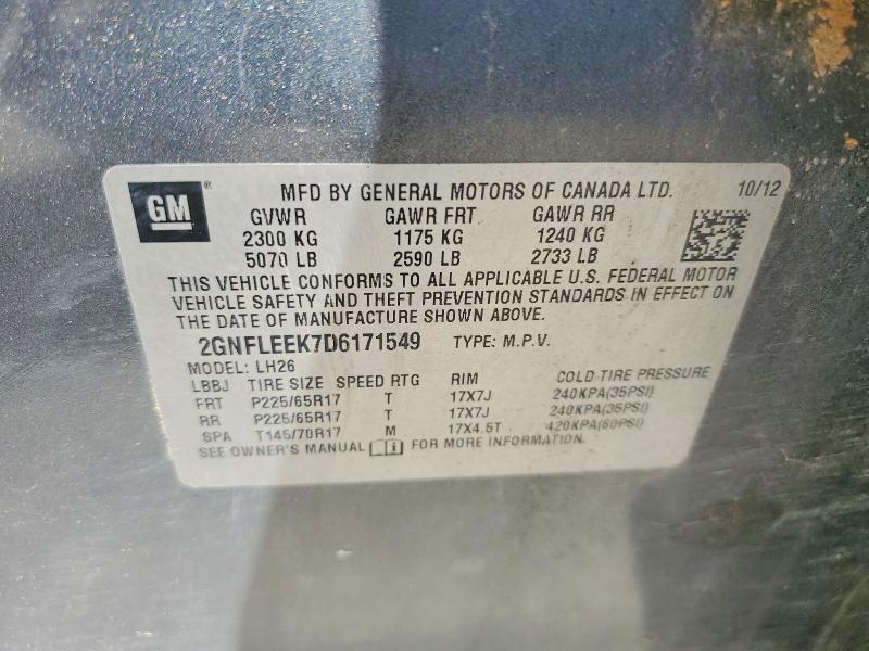 55378096 :رقم المزاد ، 2GNFLEEK7D6171549 vin ، 2013 Chevrolet Equinox مزاد بيع