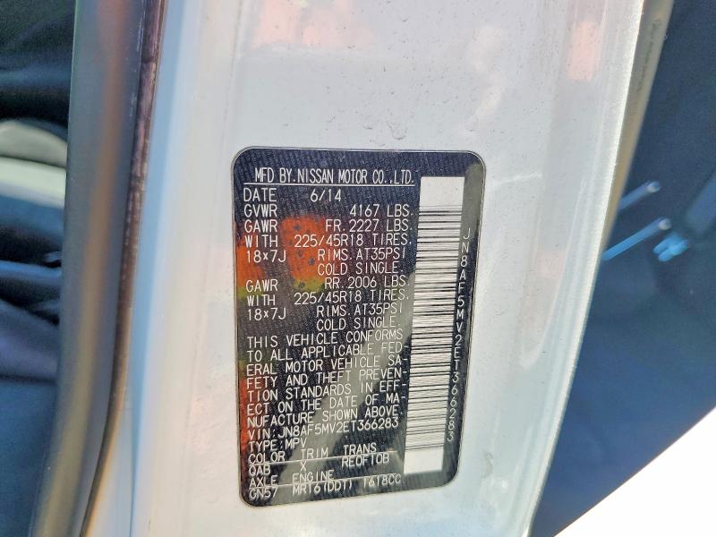 2014 Nissan Juke მანქანა იყიდება აუქციონზე, vin: JN8AF5MV2ET366283, აუქციონის ნომერი: 54854976