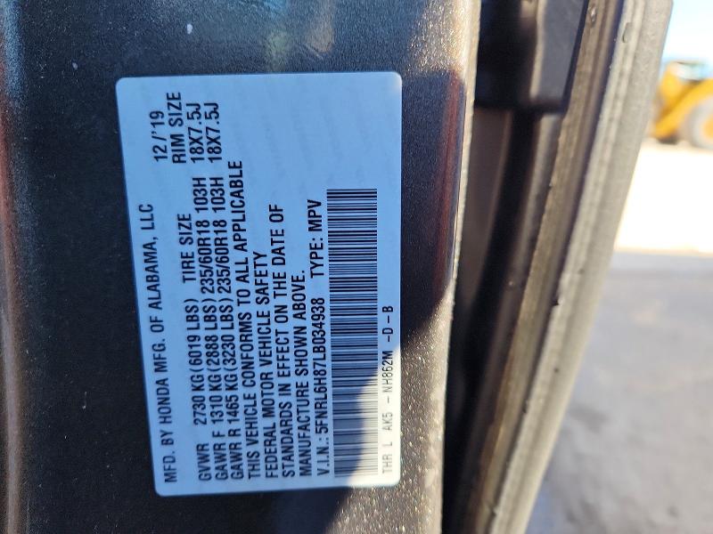 2020 Honda Odyssey მანქანა იყიდება აუქციონზე, vin: 5FNRL6H87LB034938, აუქციონის ნომერი: 52867636
