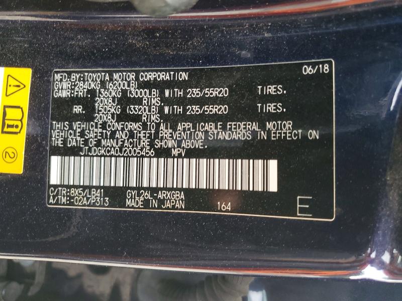 Продаж на аукціоні авто 2018 Lexus Rx 450hl, vin: JTJDGKCA0J2005456, номер лоту: 54613256