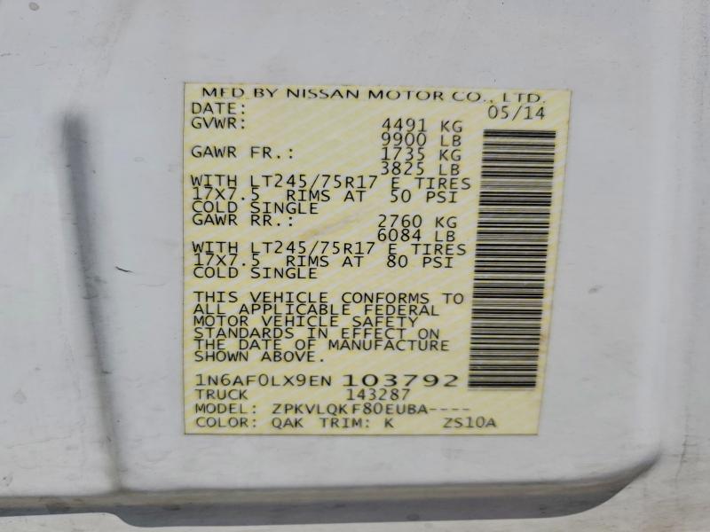 52017946 :رقم المزاد ، 1N6AF0LX9EN103792 vin ، 2014 Nissan Nv مزاد بيع