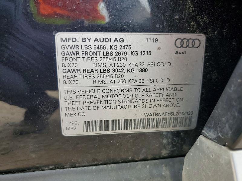 Продаж на аукціоні авто 2020 Audi Q5, vin: WA1BNAFY6L2042429, номер лоту: 52848436