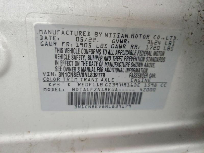 Продажа на аукционе авто 2022 Nissan Versa, vin: 3N1CN8EV8NL839179, номер лота: 54065946