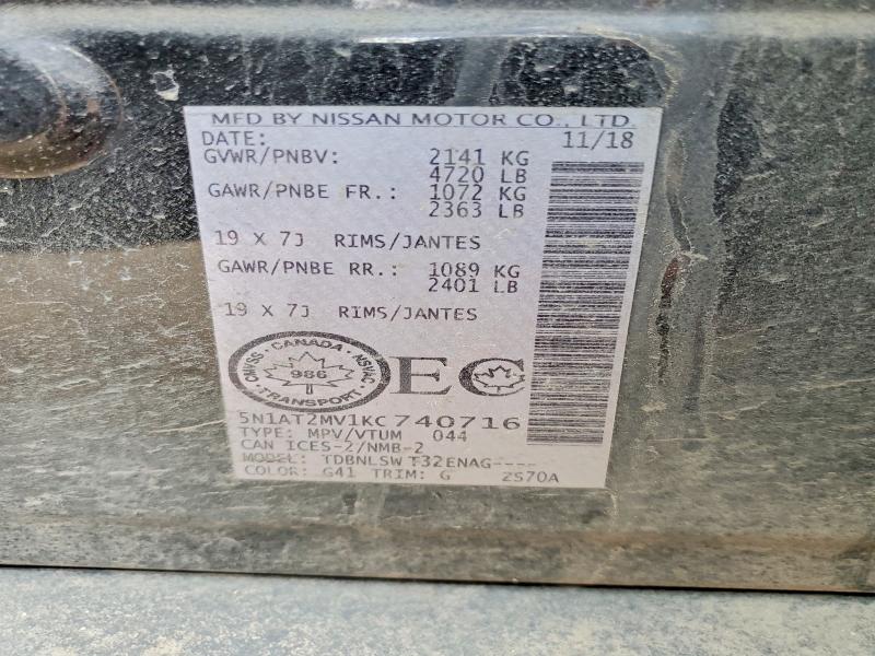 51802016 :رقم المزاد ، 5N1AT2MV1KC740716 vin ، 2019 Nissan Rogue مزاد بيع