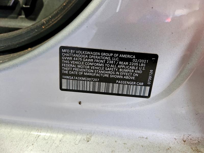 2021 Volkswagen Passat მანქანა იყიდება აუქციონზე, vin: 1VWSA7A3XMC007207, აუქციონის ნომერი: 54679856