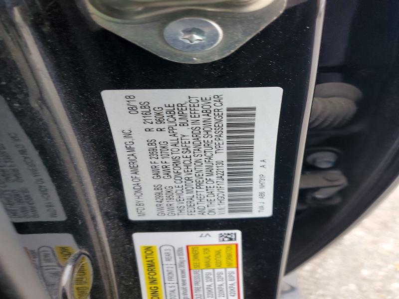 Aukcja sprzedaży 2018 Honda Accord, vin: 1HGCV1F17JA221130, numer aukcji: 53291946