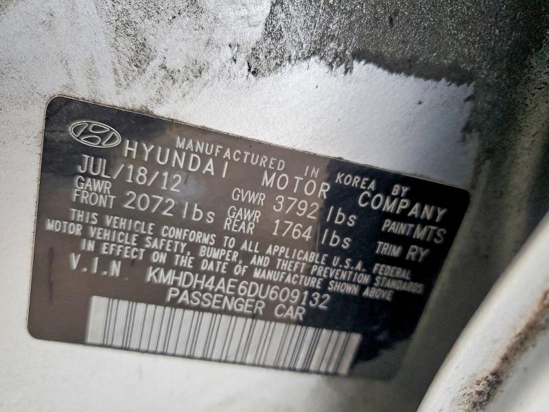 2013 Hyundai Elantra მანქანა იყიდება აუქციონზე, vin: KMHDH4AE6DU609132, აუქციონის ნომერი: 53274406