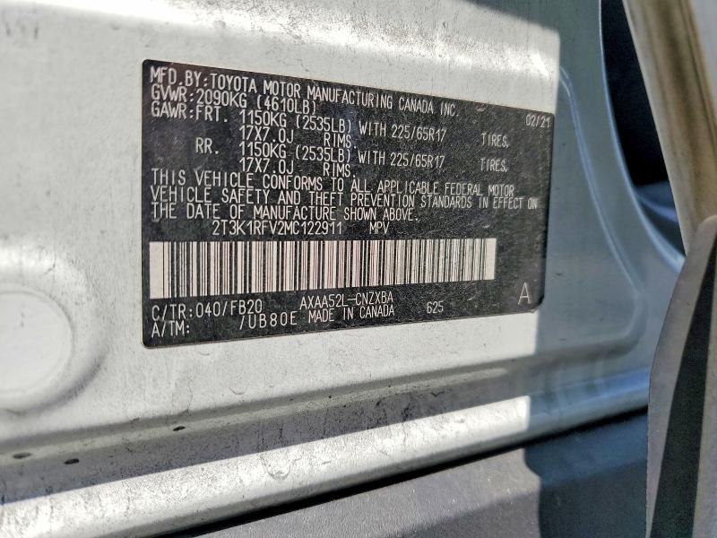 Продаж на аукціоні авто 2021 Toyota Rav4, vin: 2T3K1RFV2MC122911, номер лоту: 53130106