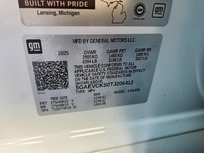 2026 Buick Enclave მანქანა იყიდება აუქციონზე, vin: 5GAEVCKS0TJ206412, აუქციონის ნომერი: 51989806