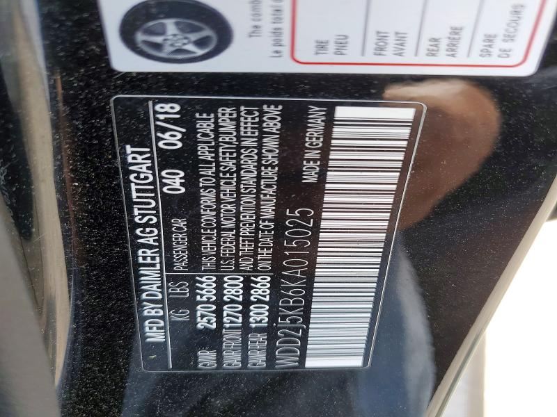 54204506 :رقم المزاد ، WDD2J5KB6KA015025 vin ، 2019 Mercedes-benz Cls مزاد بيع