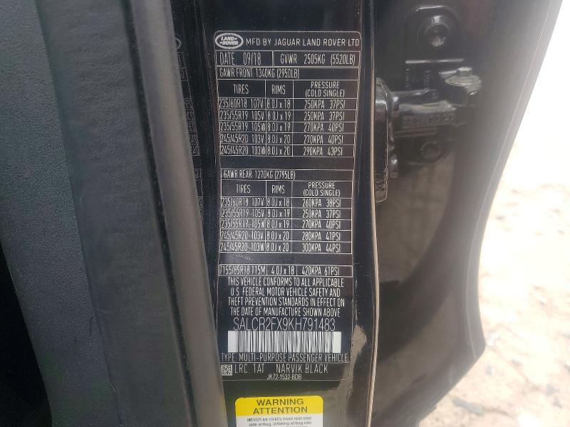Продаж на аукціоні авто 2019 Land Rover Discovery Sport, vin: SALCR2FX9KH791483, номер лоту: 52267066