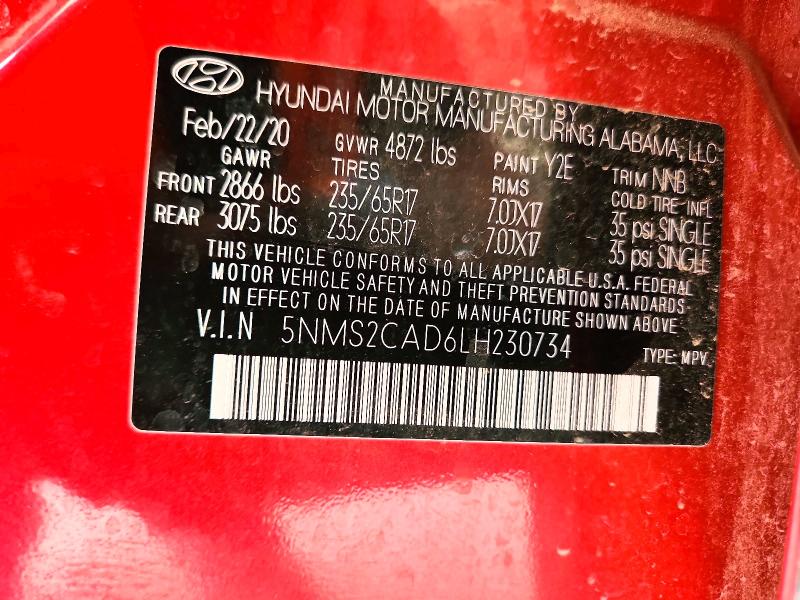 Продаж на аукціоні авто 2020 Hyundai Santa Fe, vin: 5NMS2CAD6LH230734, номер лоту: 55357706