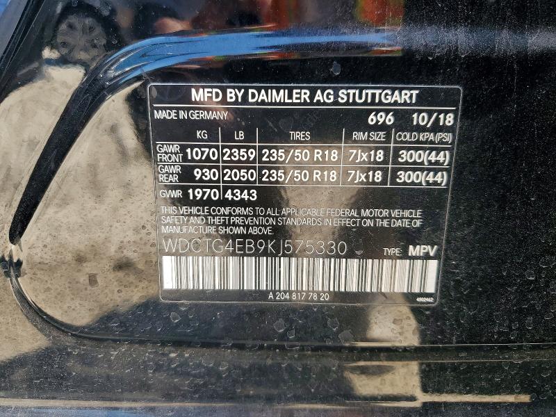 53556336 :رقم المزاد ، WDCTG4EB9KJ575330 vin ، 2019 Mercedes-benz Gla مزاد بيع